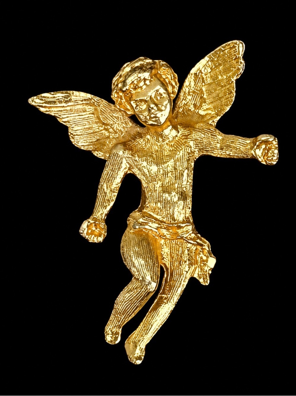 Vintage Gold Tone Winged Cherub Angel Figural Ornate Estate Piece